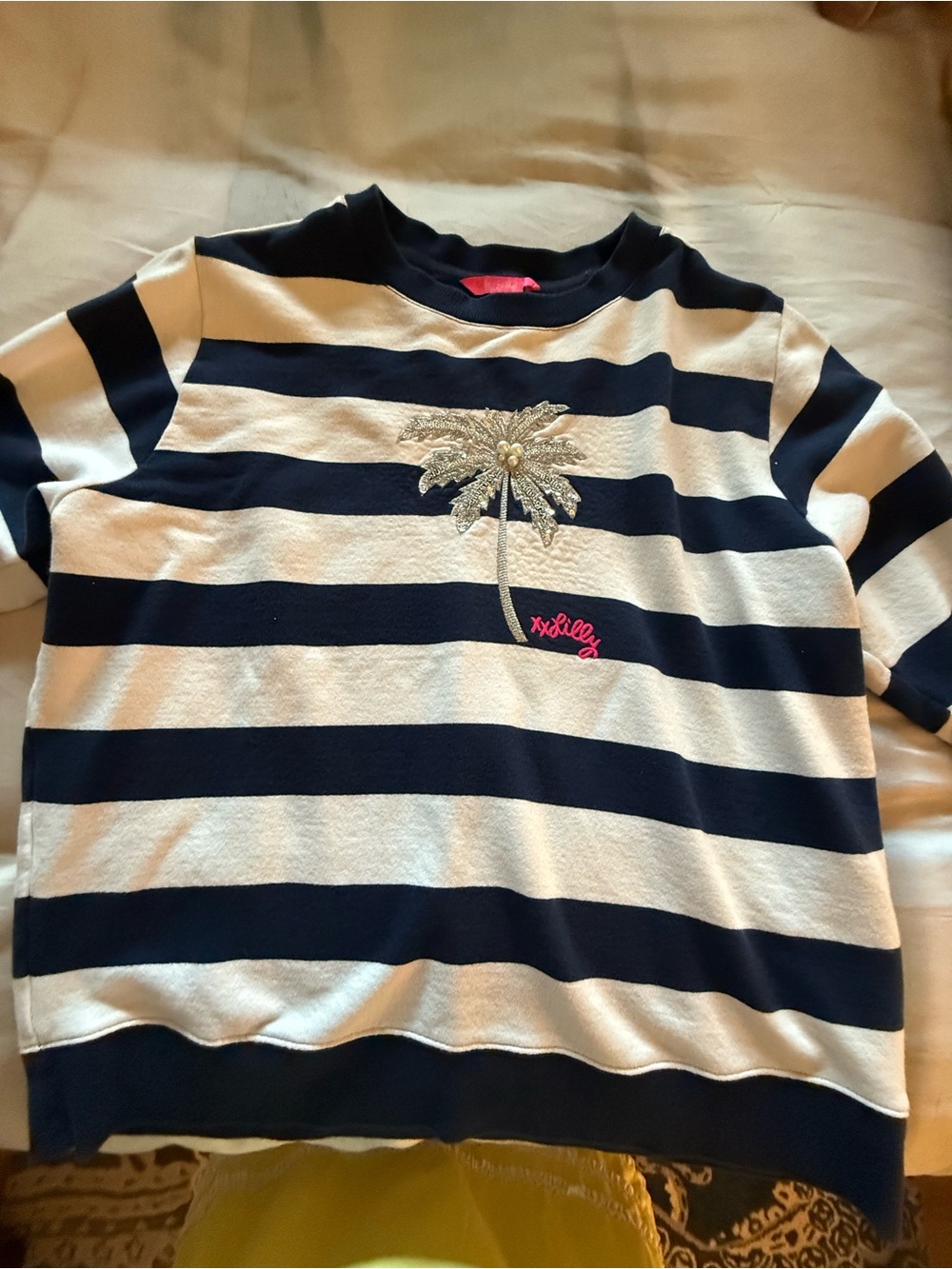 Lilly Pulitzer Women’s Navy & White Striped Palm Embroidered Top